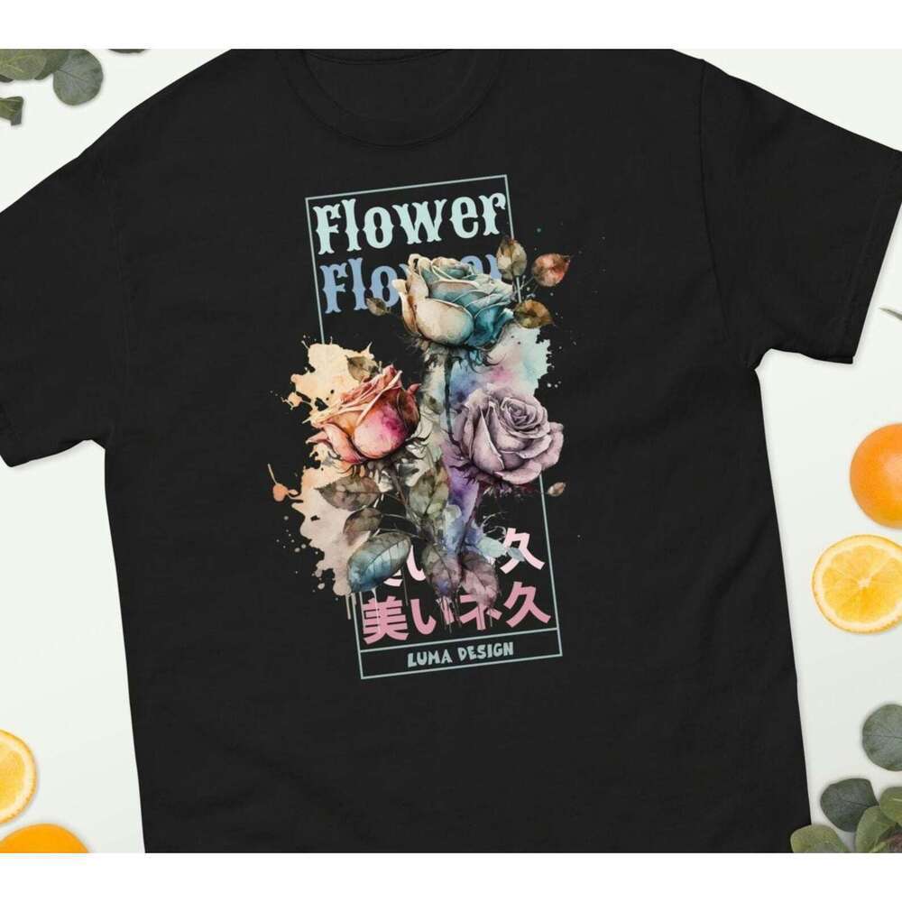 Blue Rose Moody Floral Art Graphic Unisex Classic T-Shirt
